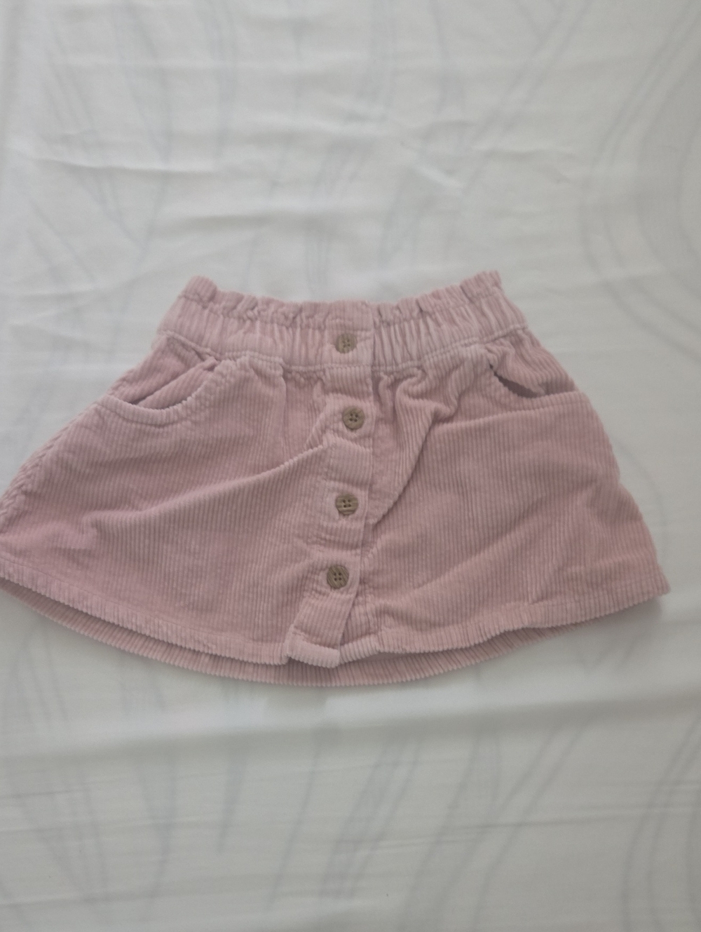 Girls' Soft Pink Corduroy Button-Front Skirt with Pockets